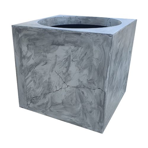Maceta de fibra de vidrio imitacion concreto o cemento en forma de cubo