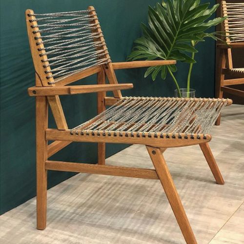 Sillón o silla de jardin Veleiro de madera de eucalipto y cuerdas tejidas