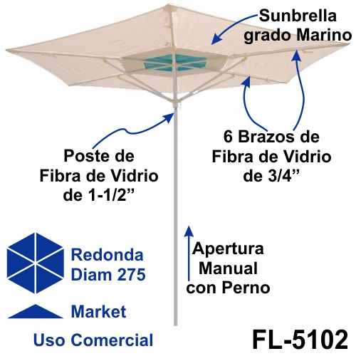 FL-5102 DELRAY sombrilla redonda mediana