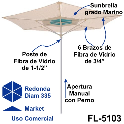 FL-5103 DELRAY sombrilla redonda grande