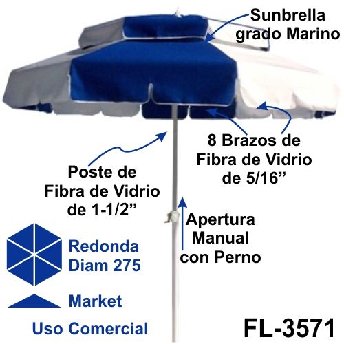 FL-3571 SANIBEL sombrilla redonda mediana