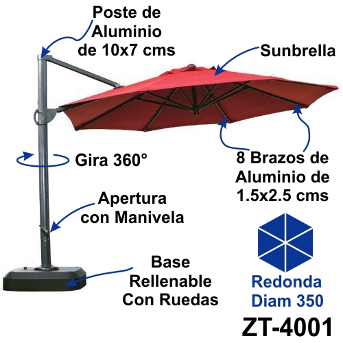 ZT-4001 BOSCA sombrilla redonde de poste lateral